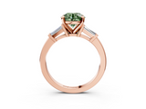 Rose gold Fancy Green Round  Cut Diamond Solitaire Ring with Tapered Baguette Accents and Four-Prong Setting_70