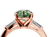 Rose gold Fancy Green Round  Cut Diamond Solitaire Ring with Tapered Baguette Accents and Four-Prong Setting_71