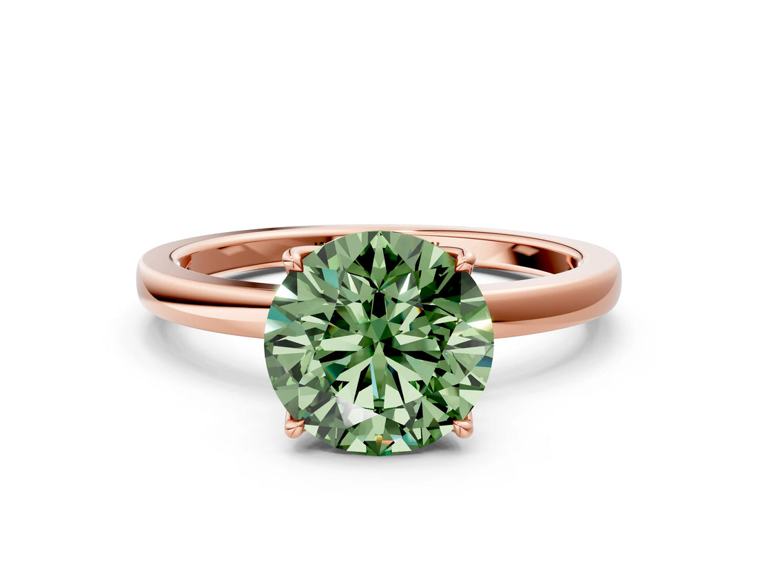 Rose gold Fancy Green Round Cut Diamond Solitaire Ring with Thin Band and Prong Setting_12