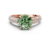 Rose gold Fancy Green Round Cut Diamond Solitaire Ring with Three-Row Pavé Band and Four-Prong Setting_36