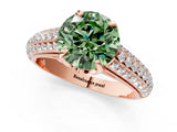 Rose gold Fancy Green Round Cut Diamond Solitaire Ring with Three-Row Pavé Band and Four-Prong Setting_37