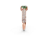 Rose gold Fancy Green Round Cut Diamond Solitaire Ring with Three-Row Pavé Band and Four-Prong Setting_38