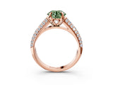 Rose gold Fancy Green Round Cut Diamond Solitaire Ring with Three-Row Pavé Band and Four-Prong Setting_39