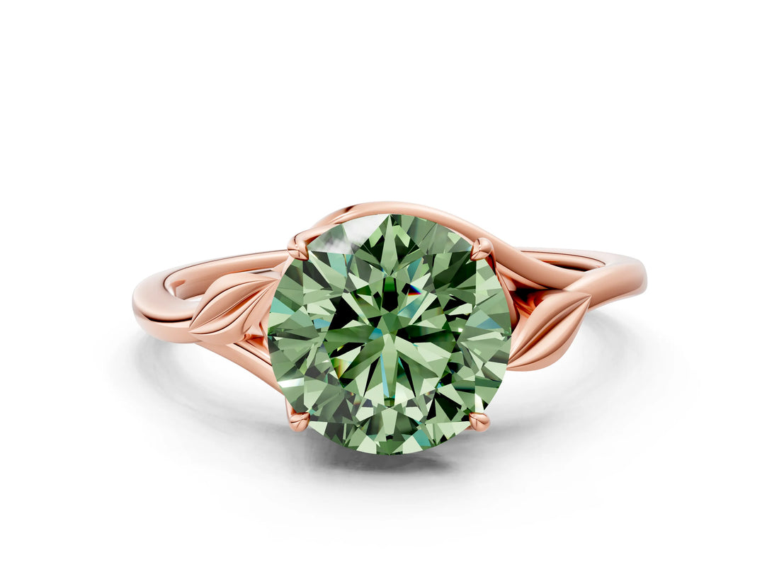 Rose gold Fancy Green Round Cut Diamond Solitaire Ring with Twist Band and Four-Prong Setting_111