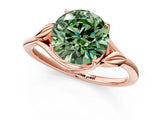 Rose gold Fancy Green Round Cut Diamond Solitaire Ring with Twist Band and Four-Prong Setting_112