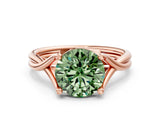 Rose gold Fancy Green Round Cut Diamond Solitaire Twist Band Prong Setting Ring_67