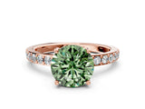 Rose gold Fancy Green Round  Cut Diamond Solitaire with Pave Band and Four-Prong Setting 1