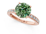 Rose gold Fancy Green Round  Cut Diamond Solitaire with Pave Band and Four-Prong Setting 2
