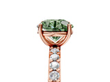 Rose gold Fancy Green Round  Cut Diamond Solitaire with Pave Band and Four-Prong Setting