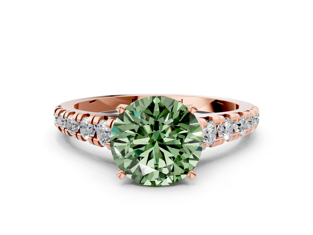 Rose gold Fancy Green Round  Cut Diamond Solitaire with Pave Band and Four-Prong Setting_106