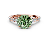 Rose gold Fancy Green Round  Cut Diamond Solitaire with Pave Band and Four-Prong Setting_106