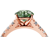 Rose gold Fancy Green Round  Cut Diamond Solitaire with Pave Band and Four-Prong Setting_110