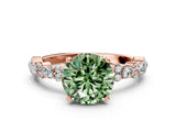 Rose gold Fancy Green Round Cut Diamond Solitaire with Side Stones, Pave Band, Four-Prong Setting_91