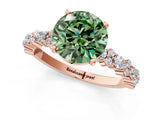 Rose gold Fancy Green Round Cut Diamond Solitaire with Side Stones, Pave Band, Four-Prong Setting_92