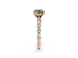 Rose gold Fancy Green Round Cut Diamond Solitaire with Side Stones, Pave Band, Four-Prong Setting_93