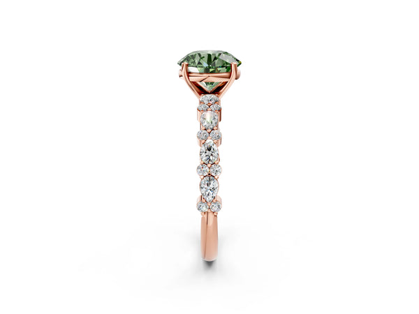 Rose Gold Round Pear Side Stone Engagement Ring Setting for Fancy Green Center