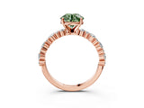 Rose gold Fancy Green Round Cut Diamond Solitaire with Side Stones, Pave Band, Four-Prong Setting_94