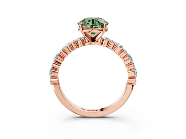Rose Gold Round Pear Side Stone Engagement Ring Setting for Fancy Green Center