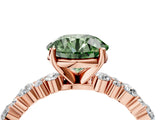 Rose gold Fancy Green Round Cut Diamond Solitaire with Side Stones, Pave Band, Four-Prong Setting_95