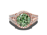 Rose gold Fancy Green Round Cut Diamond Split Shank Halo Ring with Four-Prong Setting_59