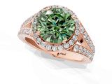 Rose gold Fancy Green Round Cut Diamond Split Shank Halo Ring with Four-Prong Setting_60