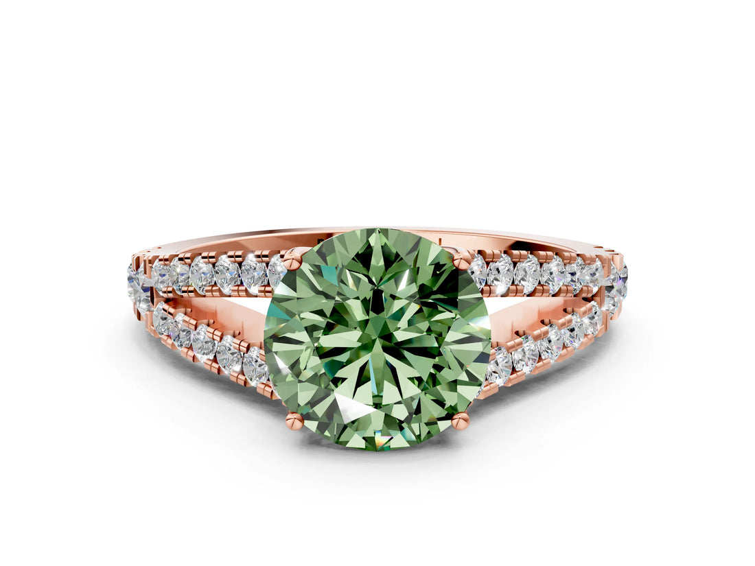 Rose gold Fancy Green Round Cut Diamond Split Shank Pavé Engagement Ring with Four-Prong Setting_60