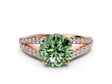 Rose gold Fancy Green Round Cut Diamond Split Shank Pavé Engagement Ring with Four-Prong Setting_60