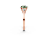 Rose gold Fancy Green Round Cut Diamond Three-Stone Engagement Ring with Prong Setting and Pavé Band_2