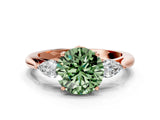 Rose gold Fancy Green Round Cut Diamond Three-Stone Ring with Pear Side Stones and Four-Prong Setting_72