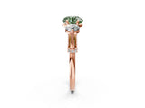 Rose gold Fancy Green Round Cut Diamond Three-Stone Ring with Prong Setting and Pavé Band_2