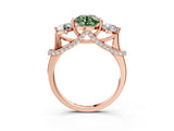 Rose gold Fancy Green Round Cut Diamond Three-Stone Ring with Prong Setting and Pavé Band_3