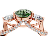 Rose gold Fancy Green Round Cut Diamond Three-Stone Ring with Prong Setting and Pavé Band_4