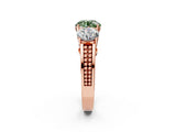 Rose gold Fancy Green Round Cut Diamond Three-Stone Ring with Prong Setting and Textured Band_2