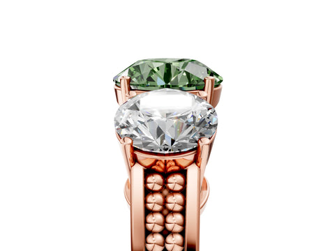 Rose gold Fancy Green Round Cut Diamond Three-Stone Ring with Prong Setting and Textured Band_5
