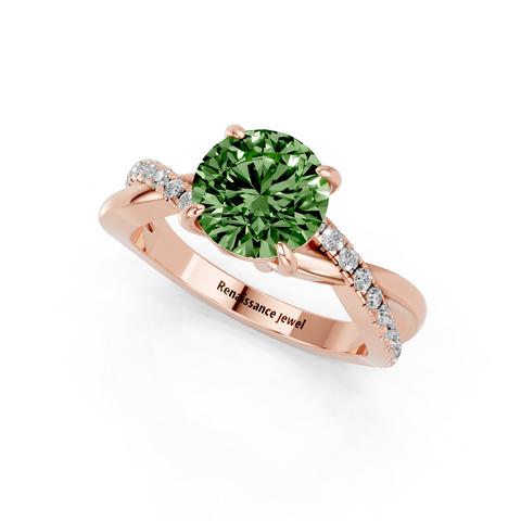 Rose gold Fancy Green Round  Cut Diamond Twist Band Solitaire with Prong Setting_3