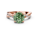 Rose gold Fancy Green Round  Cut Diamond Twist Band Solitaire with Prong Setting_41