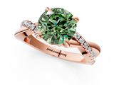 Rose gold Fancy Green Round  Cut Diamond Twist Band Solitaire with Prong Setting_42