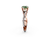 Rose gold Fancy Green Round  Cut Diamond Twist Band Solitaire with Prong Setting_43