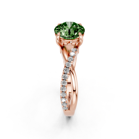 Rose gold Fancy Green Round  Cut Diamond Twist Band Solitaire with Prong Setting_4