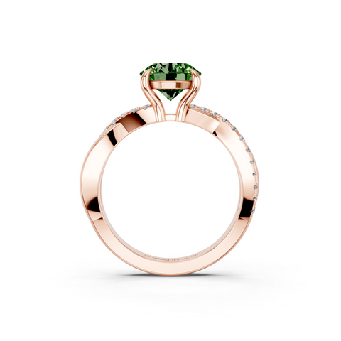 Rose gold Fancy Green Round  Cut Diamond Twist Band Solitaire with Prong Setting_5