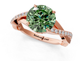 Rose gold Fancy Green Round  Cut Diamond Twisted Band Engagement Ring with Prong Setting_4