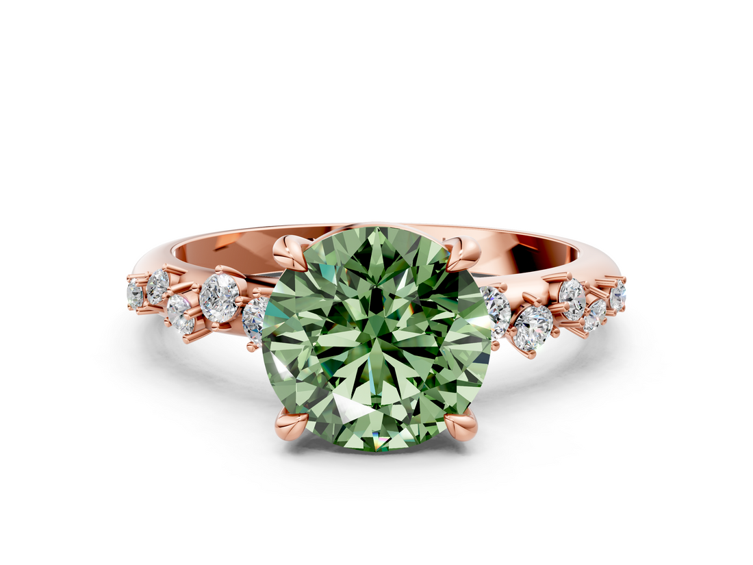 Rose gold Fancy Green Round  Cut Diamond Vine Band with Four-Prong Setting_54