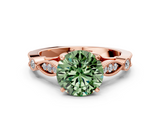 Rose gold Fancy Green Round  Cut Diamond with Milgrain Marquise and Bezel Accents on a Solitaire Band with Prong Setting_172