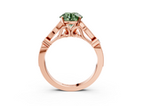 Rose gold Fancy Green Round  Cut Diamond with Milgrain Marquise and Bezel Accents on a Solitaire Band with Prong Setting_175