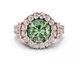 Rose gold Fancy Green Round  Cut Double Halo Diamond Engagement Ring with Pave Band and Four-Prong Setting_43