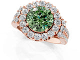 Rose gold Fancy Green Round  Cut Double Halo Diamond Engagement Ring with Pave Band and Four-Prong Setting_44