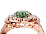 Rose gold Fancy Green Round  Cut Double Halo Diamond Engagement Ring with Pave Band and Four-Prong Setting_47