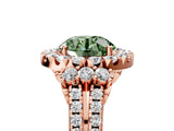 Rose gold Fancy Green Round  Cut Double Halo Diamond Engagement Ring with Pave Band and Four-Prong Setting_48
