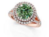 Rose gold Fancy Green Round  Cut Double Halo Split Shank Diamond Ring with Prong Setting_49