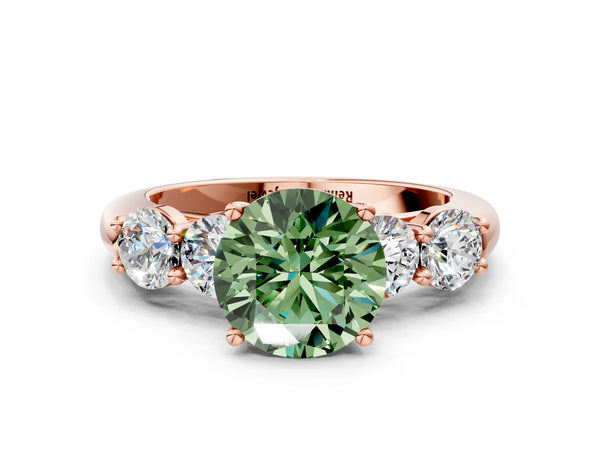 Rose gold Fancy Green Round  Cut Five-Stone Prong Set Diamond Ring with Classic Band